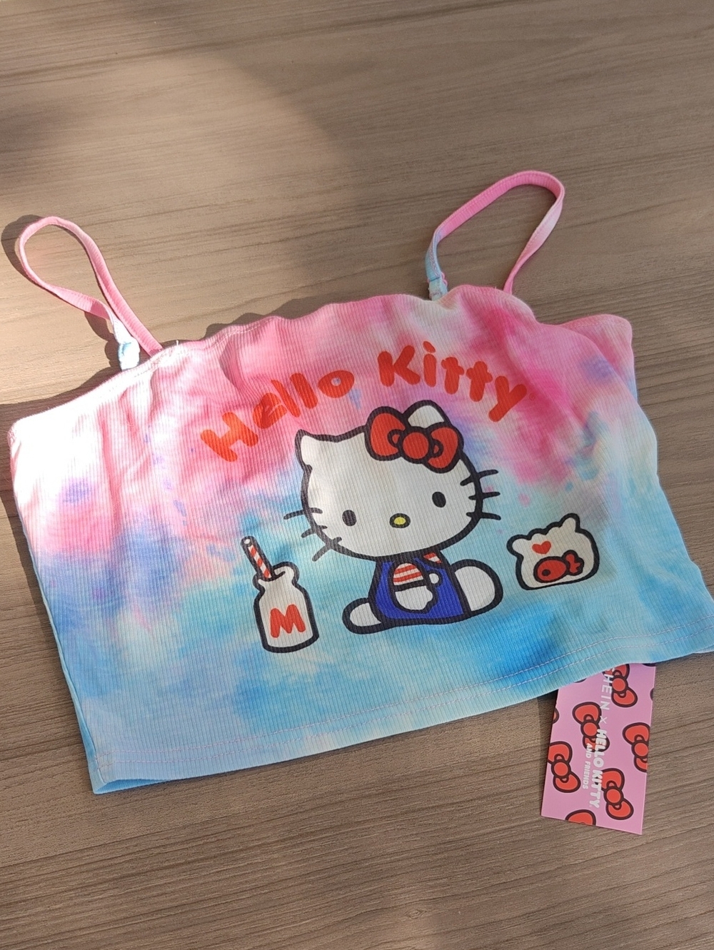 SHEIN × Hello Kitty Pink & Blue Tie-Dye Spaghetti Strap Tank Top